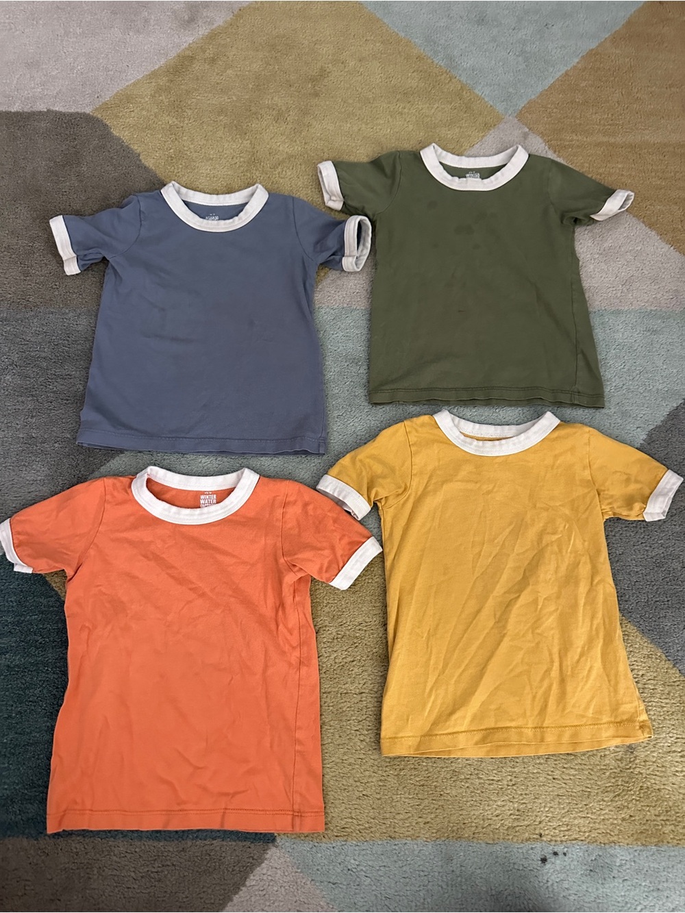 Winter Water Factory Kids Short-Sleeve Ringer Tee - Blue, Olive, Orange, Yellow